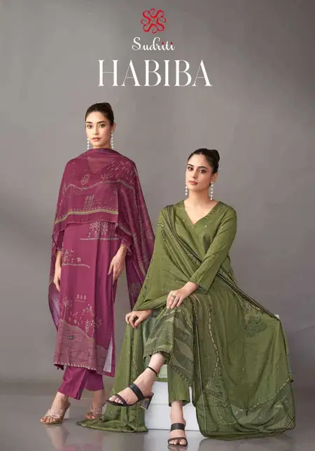 Habiba By Sudriti Italian Satin Printed Dress Material Exporters In India

